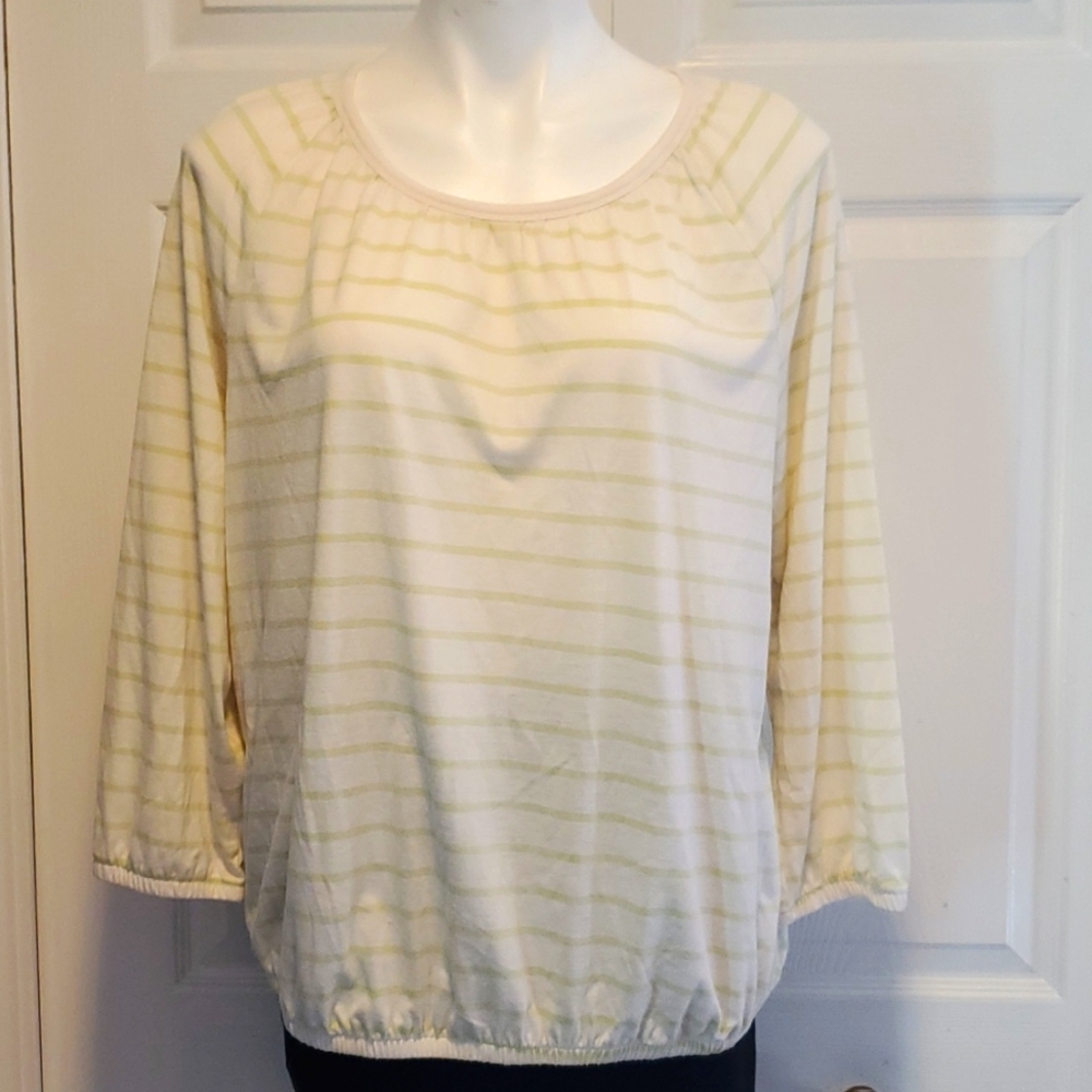 NWT a.n.a. A New Approach Women's 3/4 Lime Green Striped Blouse - Size XXL